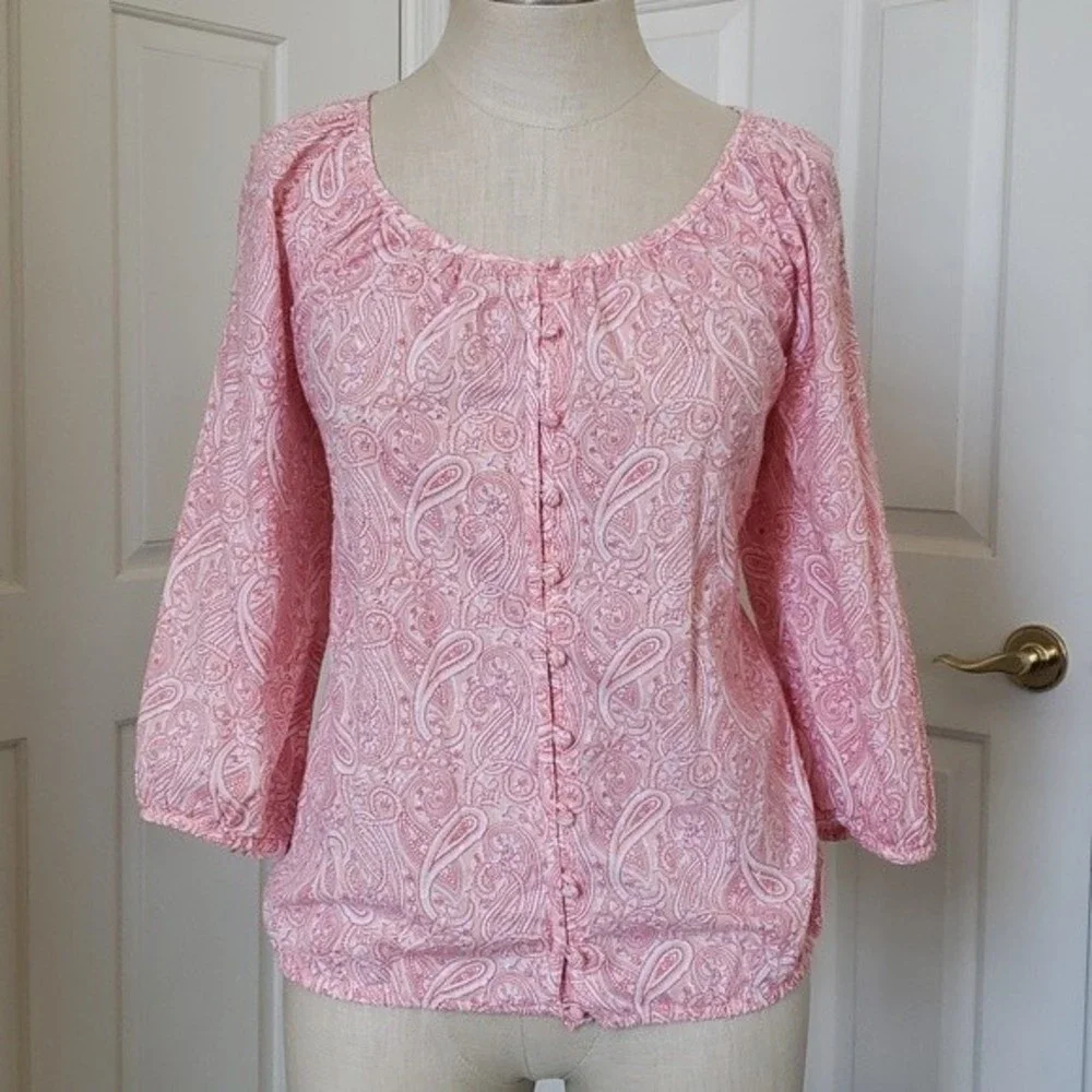 St. John’s Bay Coral Paisley Boho Peasant Top Petite Large - Picture 2 of 10